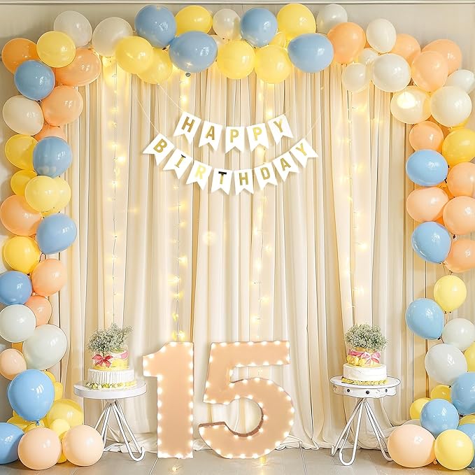 20x10FT Light Champagne Backdrop Curtains with Lights for Parties,Wrinkle Free Wedding Photo Backdrop Curtains for Baby Shower Birthday Ceremony Reception Home Party Decorations-5ft x 10ft,4 Panels