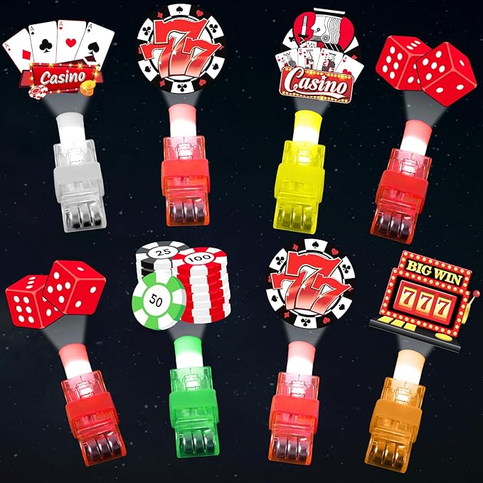 CHUNNIN 36 PCS Casino Party Favors Casino Birthday LED Light Up Finger Lights, Glow in the Dark Poker Party Finger Light Bulk for Goodie Treat Bags Stuffers Game Birthday Party Supplies