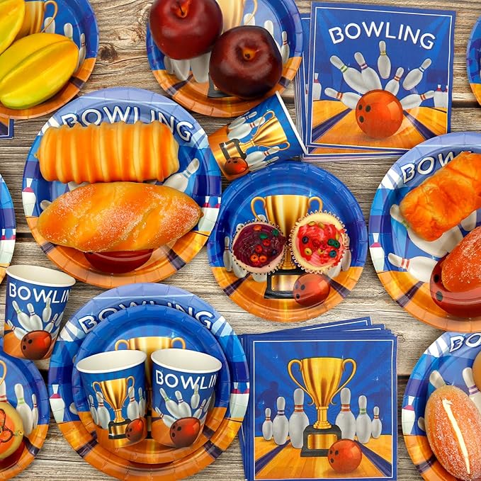 KEFAN Bowling Birthday Party Decorations, Bowling Theme Party Tableware Supplies including Plates, Cups, Napkins, Tablecloth (20)