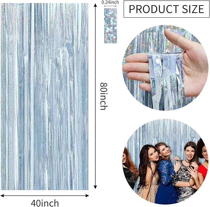Silver Glitter Foil Backdrop 2 Pack for Birthday, Baby Shower, Wedding Engagement, Holiday Celebration Party Decorations, 3.3 FT x 6.5 FT, Silver