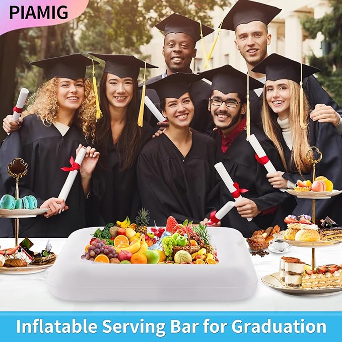 Inflatable Serving Bar, Salad Serving Sets Bar Buffet Food Drinks Inflatable Cooler Table Pool Ice Tray Easy to Blow Up for Party,Graduation,Picnic & Camping 24Inch x 24Inch (White, 2 PCS)