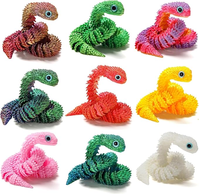 3D Printed Snake,12in Flexible 3D Printed Animal Snake,Christmas Fidget Toys Gifts Halloween Decorations Indoor Outdoor,Decorative Easter for Kids Home Decor. （9pcs）