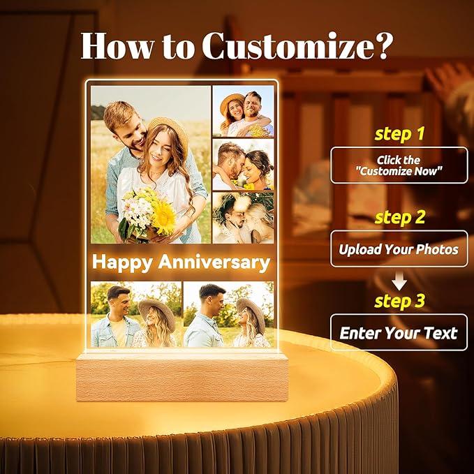 Custom Picture Frames with Photo, Personalized Photo Frame, Customized Gifts for Couple, Personalized Anniversary Birthday Gifts for Women Men Her Him Boyfriend Girlfriend