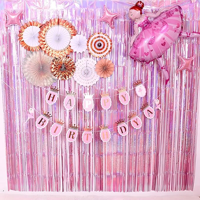 BRAVESHINE 1 Purple 1 Pink Streamers Party Backdrop - 3.2 ft x 8.2 ft Tinsel Foil Fringe Curtains for Valentines/Hunters/Girl/Women/Birthday/Engagement/Bridal Shower/Bachelorette Decorations