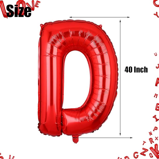 40 Inch Big Red Letter Balloons Foil Mylar Wedding Bachelorette Wedding Birthday Bridal Shower Anniversary Celebration Graduation Party Decoration Alphabet D (A-Z)