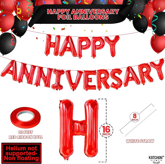 KatchOn, Red Happy Anniversary Balloons Banner - 16 Inch | Happy Anniversary Decorations | Red Happy Anniversary Backdrop