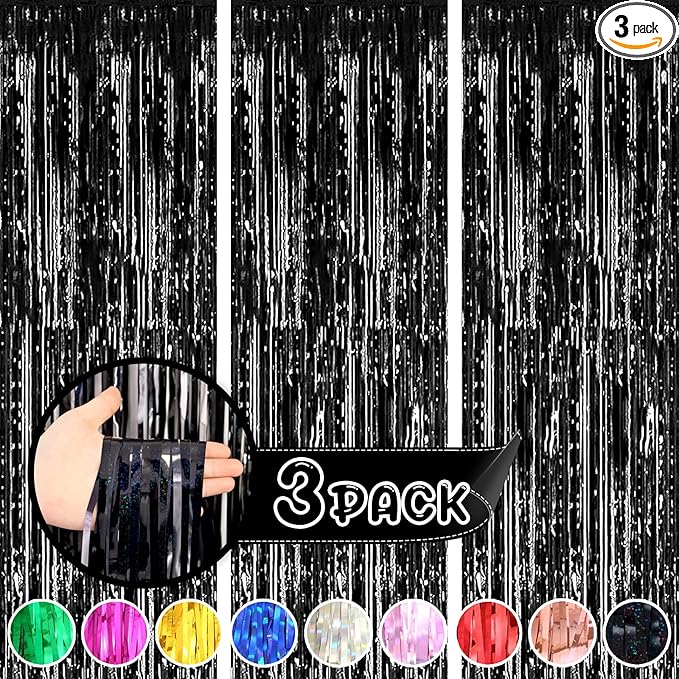 Wednesday Addams Black Party Decorations - 3 Pack 3.3ft x 8.3ft Streamers, Photo Booth Props