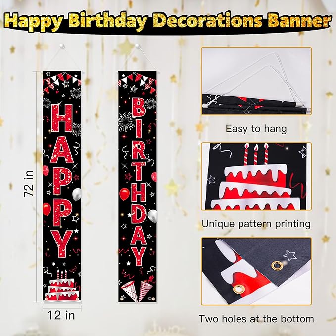 Birthday Decorations Banner, Happy Birthday Door Sign for Men Women Boys Girls Ideal Birthday Decorations Party Supplies Outdoor Indoor 72 x 12 Inch