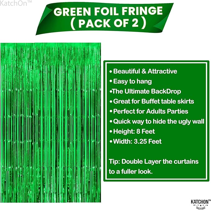 KatchOn, Green Streamers - 3.2x8 Ft, Pack of 2 | Green Backdrop for Dinosaur Birthday Decoration | Door Streamers for Jungle, Safari Party, Cinco De Mayo Decorations | Graduation Decorations 2026