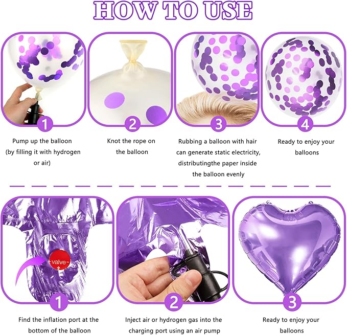 Pink Purple Birthday Decorations, Bday Party Supplies for Women Girls Princess with Happy Birthday Banner, Confetti Balloons, Fringe Curtain, Heart Star Foil Balloons, Hanging Swirls