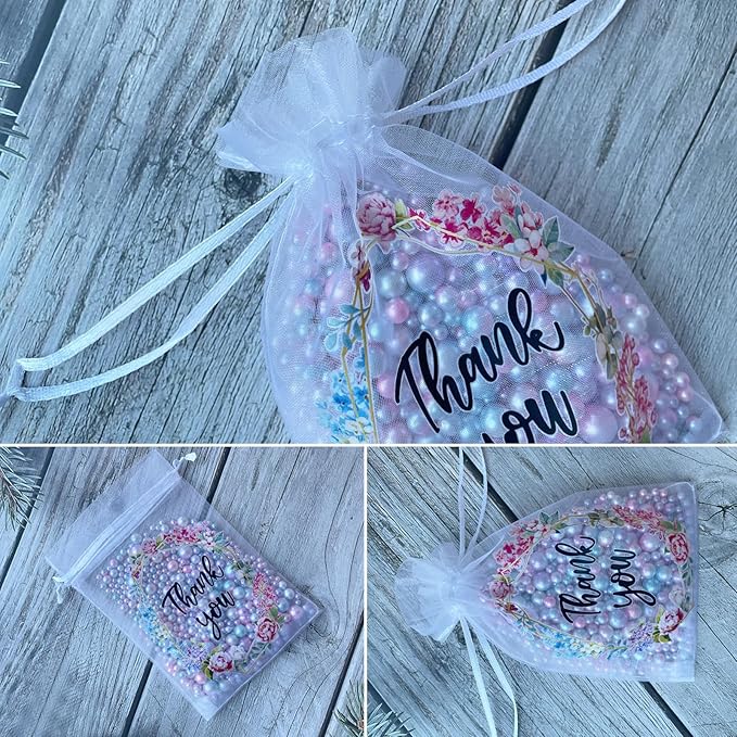 LXKBD 100PCS Organza Gift Bags for Jewelry Easter Party Wedding Favor, 4x6 Inch Thank You White Sheer Drawstring Mesh Pouch Candy Bag