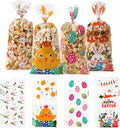 100 PCS Easter Cellophane Bags(5x11 Inch) with Ties for Candy Goodie Treat Snack Goody Cookie Small Gifts Wrap Plastic Ziplock Bag Baggies Pouch Easter Party Favors Supplies Decorations Table Decor