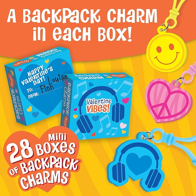 Peaceable Kingdom Valentines Box for Kids, Valentines Day Box Kit for Valentines Cards for Kids Classroom - Backpack Charm Valentines