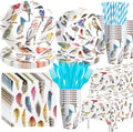 Xigejob Bird Party Decorations Tableware for Bridal Baby Shower Birthday Wedding Summer Tea, Colorful Bird Birthday Party Supplies, Paper Plate, Cup, Napkin, Tablecloth, Cutlery, Serves 24