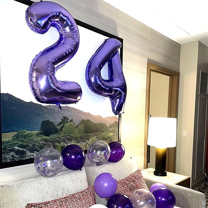 Purple Number 40 Birthday Balloons, 40 Inch Large Purple Mylar Foil Number 4 and 0 Balloons for Women, 40th Birthday Balloons for 40 Year Old Birthday Anniversary Party Decorations Supplies