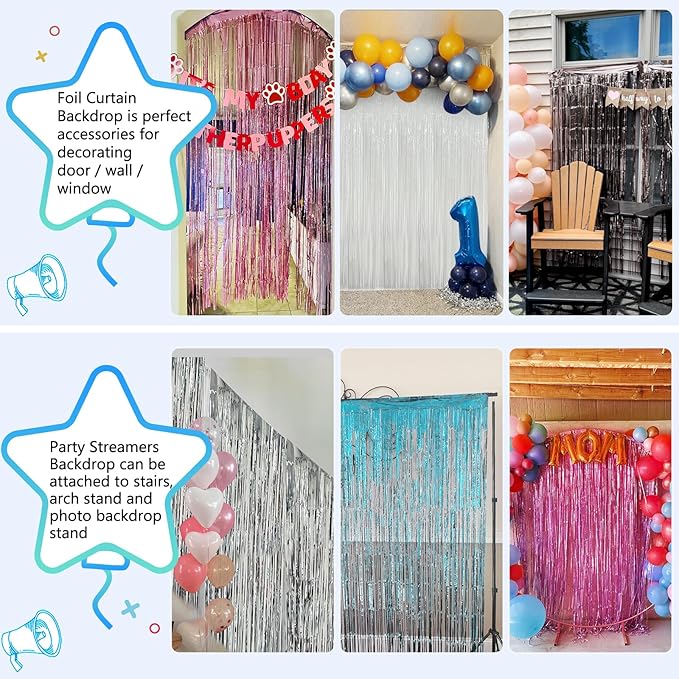 2 Pack Hot Pink Backdrop Party Decorations Tinsel Foil Fringe Curtain Backdrop Streamer Photo Booth for Wonmen Girl Pink Theme Princess Bachelorette Graduation Birthday Party Decorations