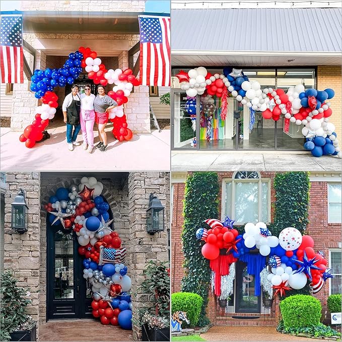 Bonropin Red White and Blue Balloon Garland Kit with Gold Balloons USA Flag Foil Balloon for Nautical Veterans Memorial Day Baseball Theme Party 4th of July Balloon Arch Graduation Decorations