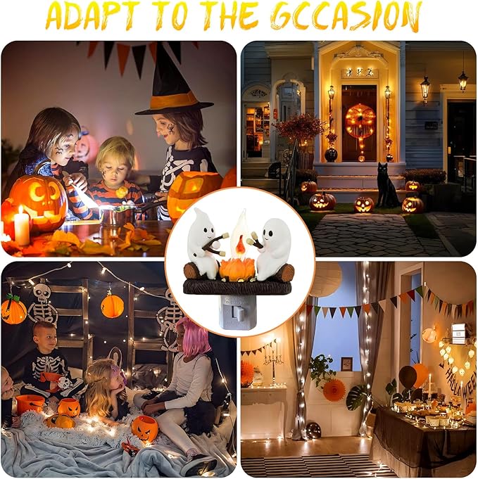 Ghost Campfire Flickering Night Light, Ghosts Campfire Flicker Flame Halloween Nightlight, 3D LED Campfire Night Light, Halloween Nightlight Indoor Figurine Lamps, Easter Basket Stuffers