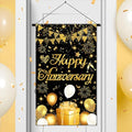 Anniversary Party Decorations Black Gold Happy Anniversary Door Banner Sign Small Wedding Anniversary Door Hanging Banner Porch Front Door Decor for Men Women Anniversary Cruise Door Sign Supplies