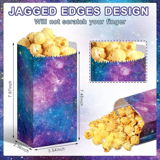 Containlol 100pcs Galaxy Popcorn Bags 1oz Space Party Favor Paper Bags for Birthday, Movie Night, Candy, Treats Bulk