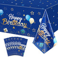 Tegeme Navy Blue Party Supplies Stars Happy Birthday Tablecloths Starry Confetti Table Covers for Kids Boys Girls Baby Shower Birthday Party Decorations(Navy Blue and Gold,6 Pack)