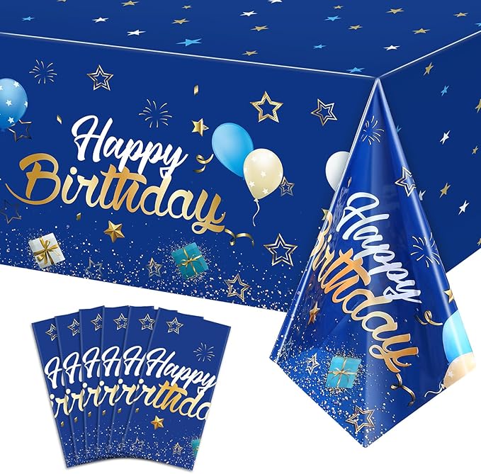 Tegeme Navy Blue Party Supplies Stars Happy Birthday Tablecloths Starry Confetti Table Covers for Kids Boys Girls Baby Shower Birthday Party Decorations(Navy Blue and Gold,6 Pack)
