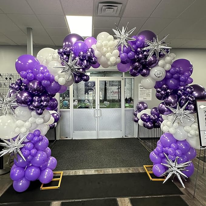 150Pcs Purple Balloons Garland Arch Kit - 5 10 12 18 inch Lavender Pastel Metallic Purple Confetti Balloons Silver White Latex Balloon for Girl Birthday Baby Shower Princess Party Decorations