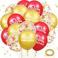 Happy Anniversary Balloons 18Pcs Red Gold Party Decorations for Women Men 12Inch Metallic Confetti Balloons for Indoor Outdoor Party Supplies