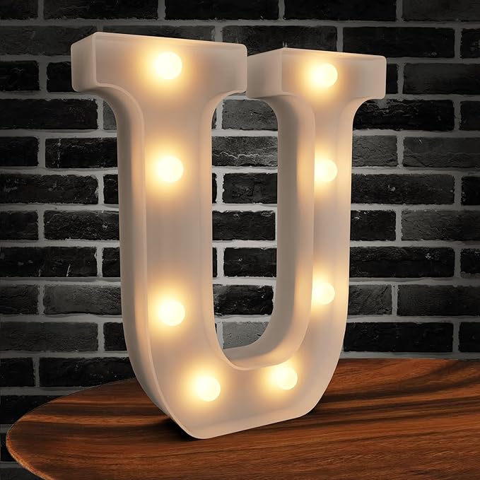 Marquee Lights, 26 Letter LED White Plastic Alphabet Letters for Valentines Day, Party (U)