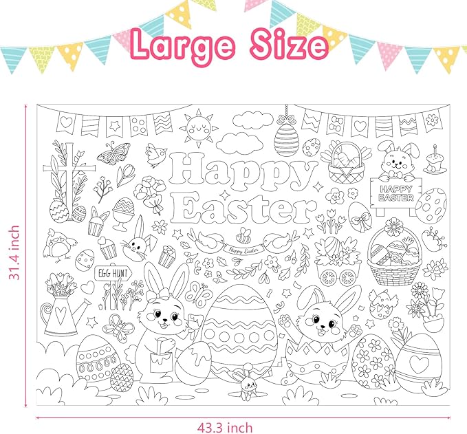 Labeol Easter Decorations Coloring Tablecloth for Kids Easter Crafts for Kids Coloring Poster Easter Games Activities Table Party Decor