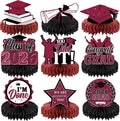 Yisong 9 Pieces 2026 Graduation Party Table Decorations Class of 2026 Congrats Graduation Centerpieces for Tables Congratulate Honeycomb Centerpiece Topper for Grad Party Supplies (Maroon)