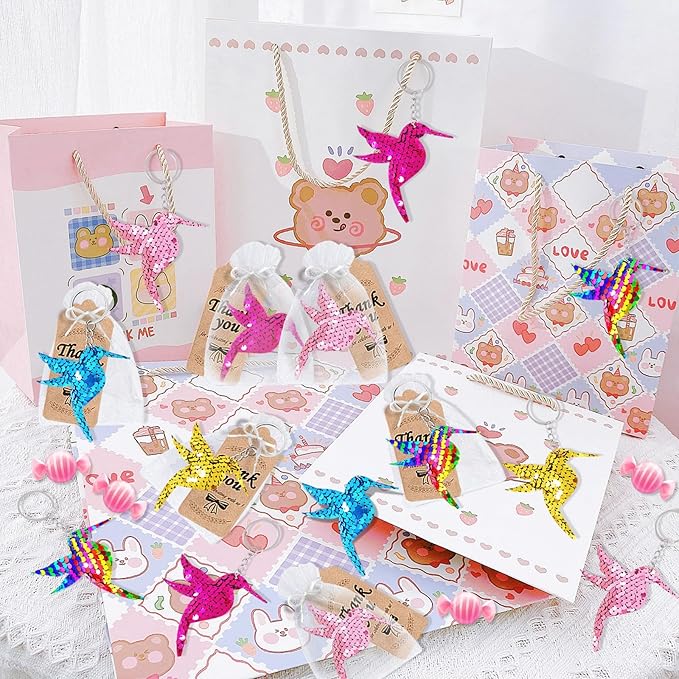 CiciBear 25 Pack Bird Sequin Keychains for Bird Party Favors, Kids and Adults Birthday Gift, Baby Shower, Party, 5 Colors