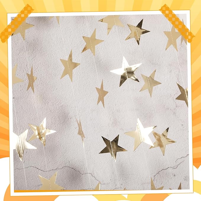 Spakon 65 Feet Glitter Star Paper Garland Banner Hanging Decoration Star Streamers Double Side 2026 Graduation Decorations for Wedding Birthday Festival New Year Party Decoration(Champagne Gold)