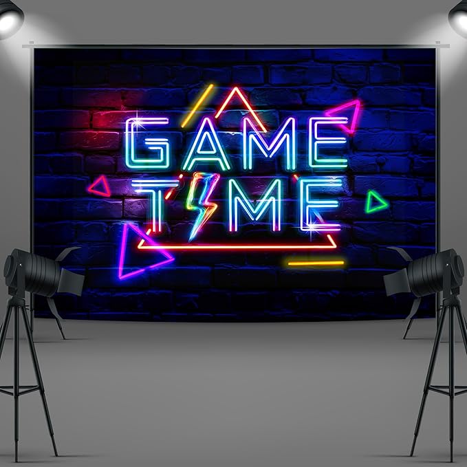 Imirell Neon Gaming Backdrop 7Wx5H Feet Coloful Video Games Gamer Teen Boys Birthday Photography Backgrounds Baby Shower Party Decorations Photo Shoot Playroom Decor Props Fabric