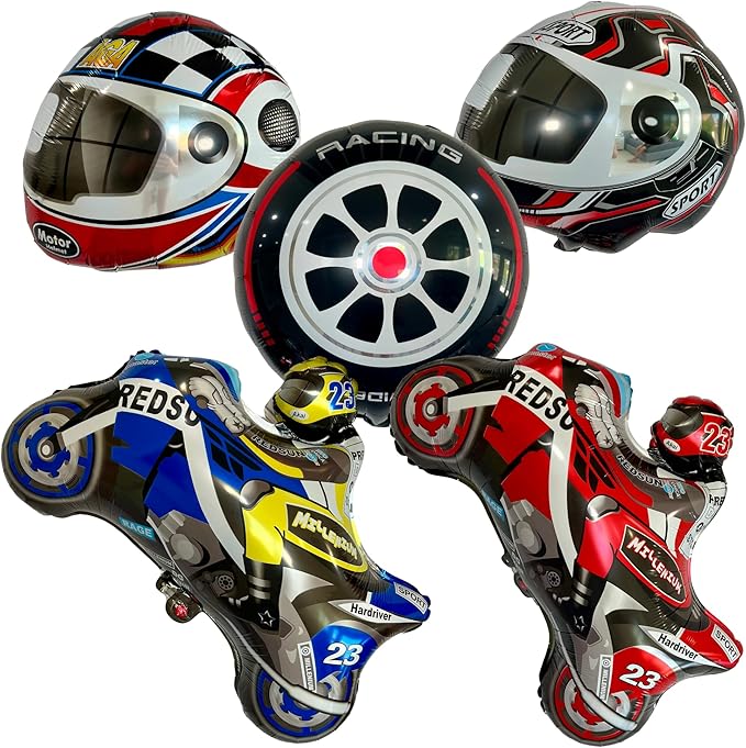 Motorcycle Dirt Bike and Helmet Balloons | Birthday Party Supplies and Decorations | Birthday Parties Celebration Baby Shower Gender Reveal