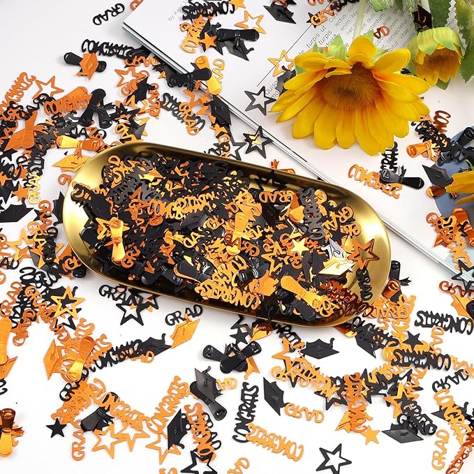Orange and Black Graduation Confetti 2026, 1000 Pcs Congrats Grad Confetti Class of 2026 Party Table Centerpiece for Graduation Party Decorations