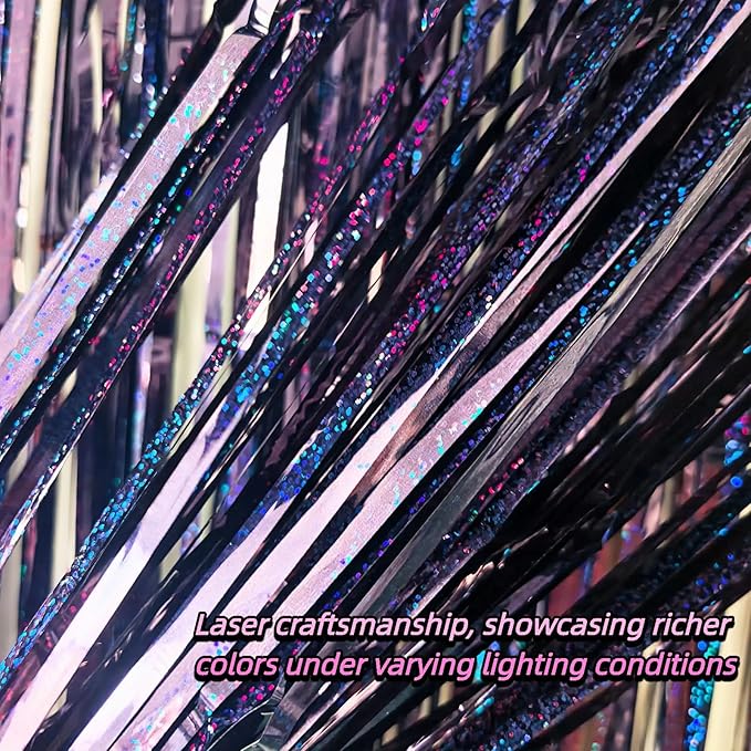 3 Pack Foil Curtain Backdrop 3.3x6.6 ft Tinsel Fringe Curtains for Parties Metallic Streamers Photo Booth Props,Wedding & Birthday,Holiday Decorations Disco,Bachelorette,Door Hanging Decor (Black)