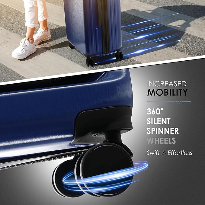 TRAVELARIM Hard Shell Luggage Sets with Spinner Wheels 4 Piece, Expandable Large Suitcases with TSA Lock, Travel Large Suitcase Set, Navy Luggage Set