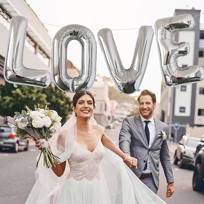 KALOR 40 Inch Silver Letter LOVE Balloons Jumbo Foil Mylar Helium Big Balloons for Birthday Party Anniversary Baby Shower Supplies