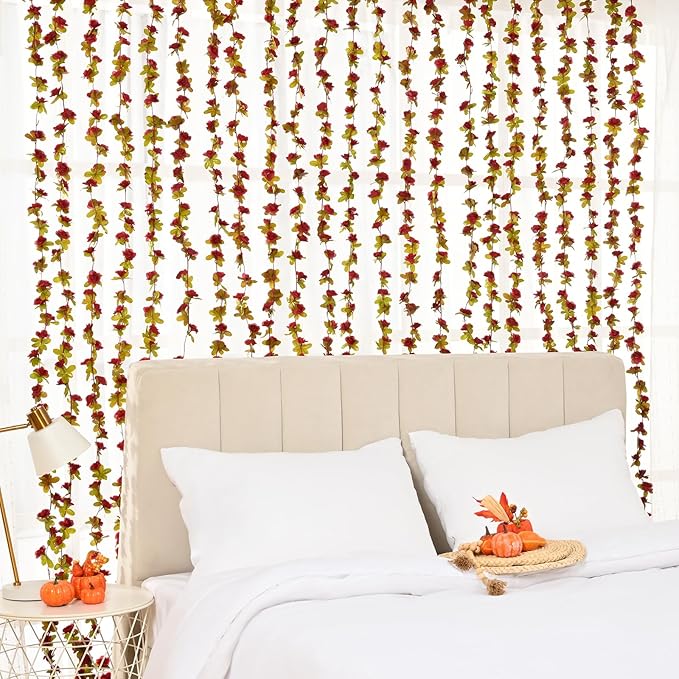 BLEUM CADE 2Pcs 16.4Ft Flowers Garland Artificial Rose Vines for Bedroom, Cute Fake Hanging Flower Vines Floral Garland Decorations for Wedding Party Wall Room Decor Aesthetic