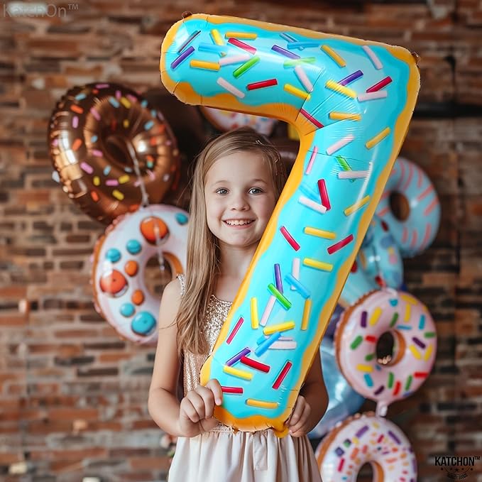 KatchOn, Giant Donut Number 7 Balloon - 40 Inch | 7 Birthday Balloon for Party Decorations | 7 Balloon Number | Donut Balloons for Bdy Party | Seven Balloon for Birthday Decorations