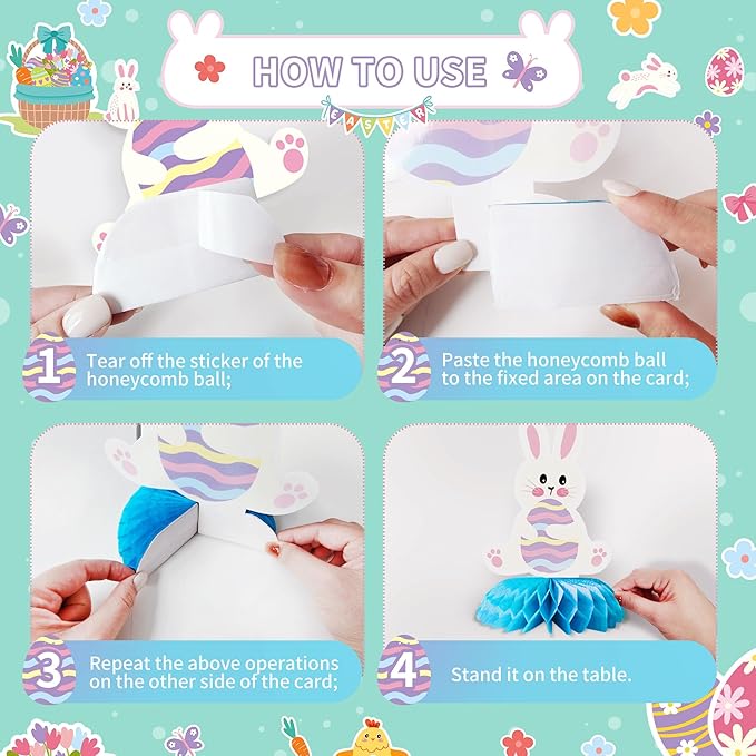 Party Spot! 60 pcs Easter Party Decorations Kit, "Happy Easter" Banner,Easter Centerpiece,Table Decorations,Hanging Swirls,Stickers,Tablecloth,Easter Party Supplies Indoor,Bunny Party