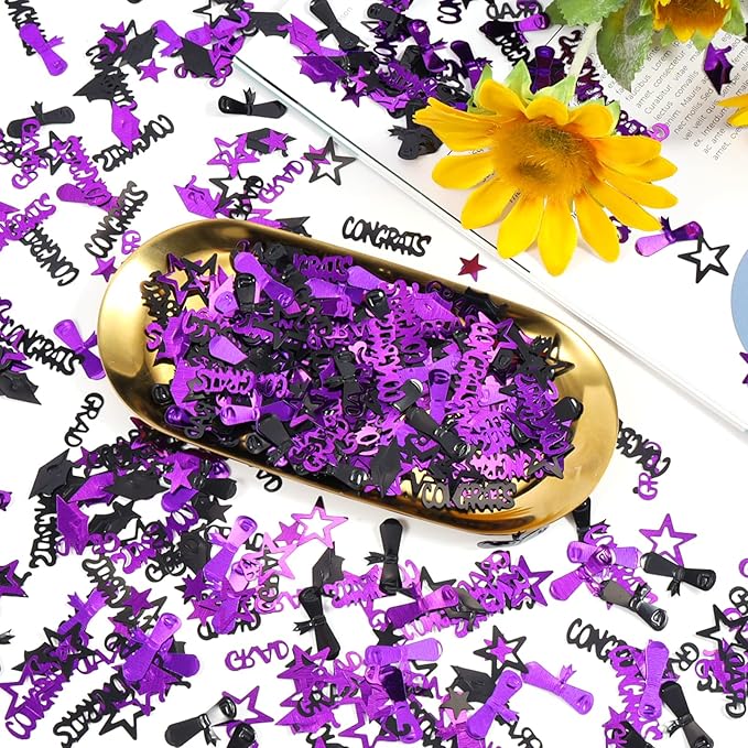 Purple and Black Graduation Confetti 2026, 1000 Pcs Congrats Grad Confetti Class of 2026 Party Table Centerpiece for Graduation Party Decorations