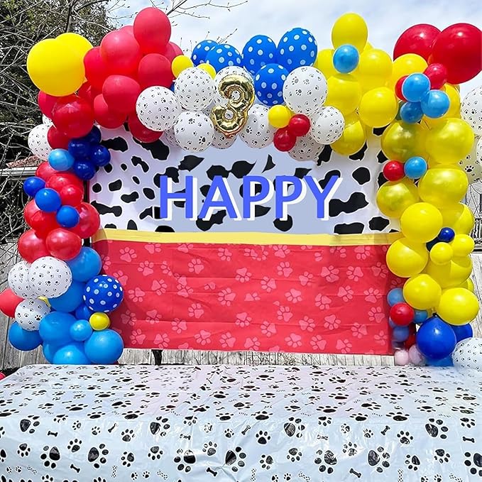 Dog Paw Balloons, 12 Inch Carnival Circus Balloons Red Yellow Blue and White Paw Print Puppy Balloons Colorful Confetti Latex Balloon for Dog Themed Birthday Party Decorations