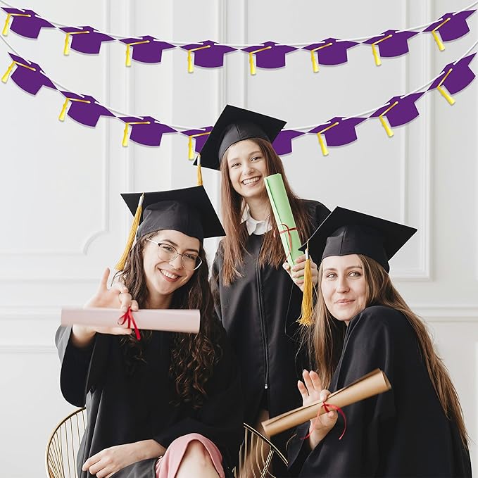16PCS 2025 Purple Graduation Banner - Congrats Grad Banner, Personalized Class of 2025 Decor with Glitter Tassel, Outdoor Graduation Party Supplies for Home School College Grad Party Supplies