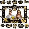 Black and Gold Graduation Decorations 2026 18Pcs, Graduation Photo Props Set with 27x19 Inch Photo Booth Frame and 17 Handheld Signs for Graduation Party Supplies Class of 2026