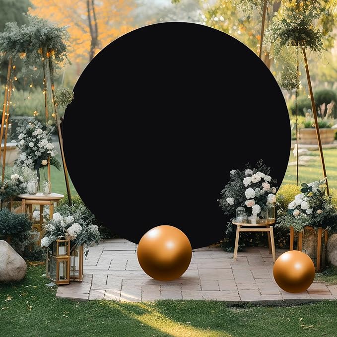 Gallety 7.2FT Black Round Backdrop Cover with Size Adjuster & 4 Metal Clips, Universal Fit for 5ft-7.2ft Circle Stand, Polyester Fabric Arch Cover for Wedding, Birthday Party, Videos, Graduation Decor