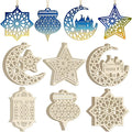 36PCS Wooden Ramadan Decorations Eid Islam Mubarak Ornaments Mubarak Hanging Hollow Pendant to Paint, DIY Blank Unfinished Wood Moon Cutouts Crafts Hanging Al Adha Star Lantern for Muslim Festive