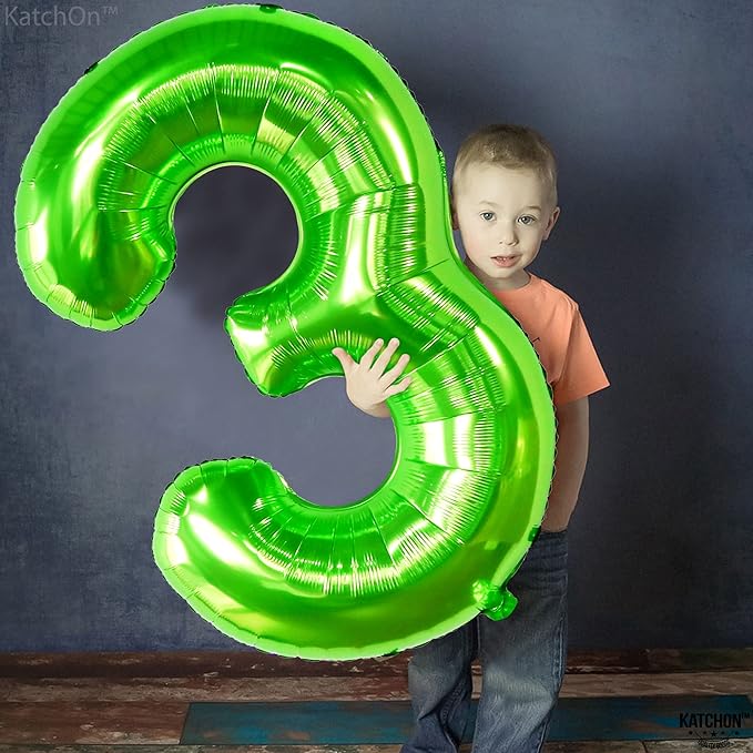 KatchOn, Light Green Number 3 Balloon - 40 Inch | Green 3 Balloon Number for Three Rex Birthday Decorations Boy | 3rd Anniversary Decorations | Green Party Decoration