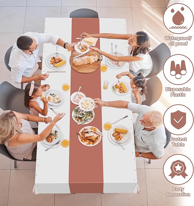 OHOME 4 Pack Disposable Plastic Table Cloths,White and Rose Gold Rectangle Table Covers for Birthday Mothers Day Decor Pink Sweet 16 Party Decorations - Baby Shower Decorations for Girl 54" x 108"